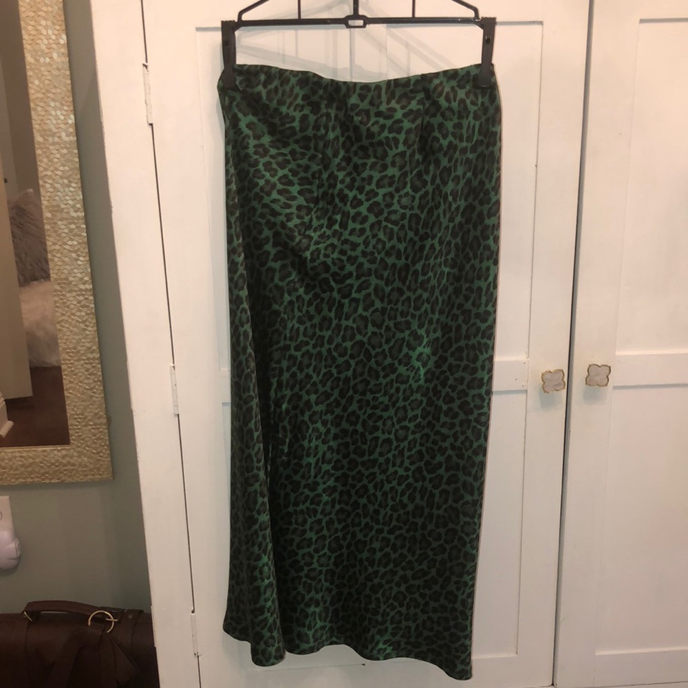 Free Kisses Green Cheetah Print Midi Skirt